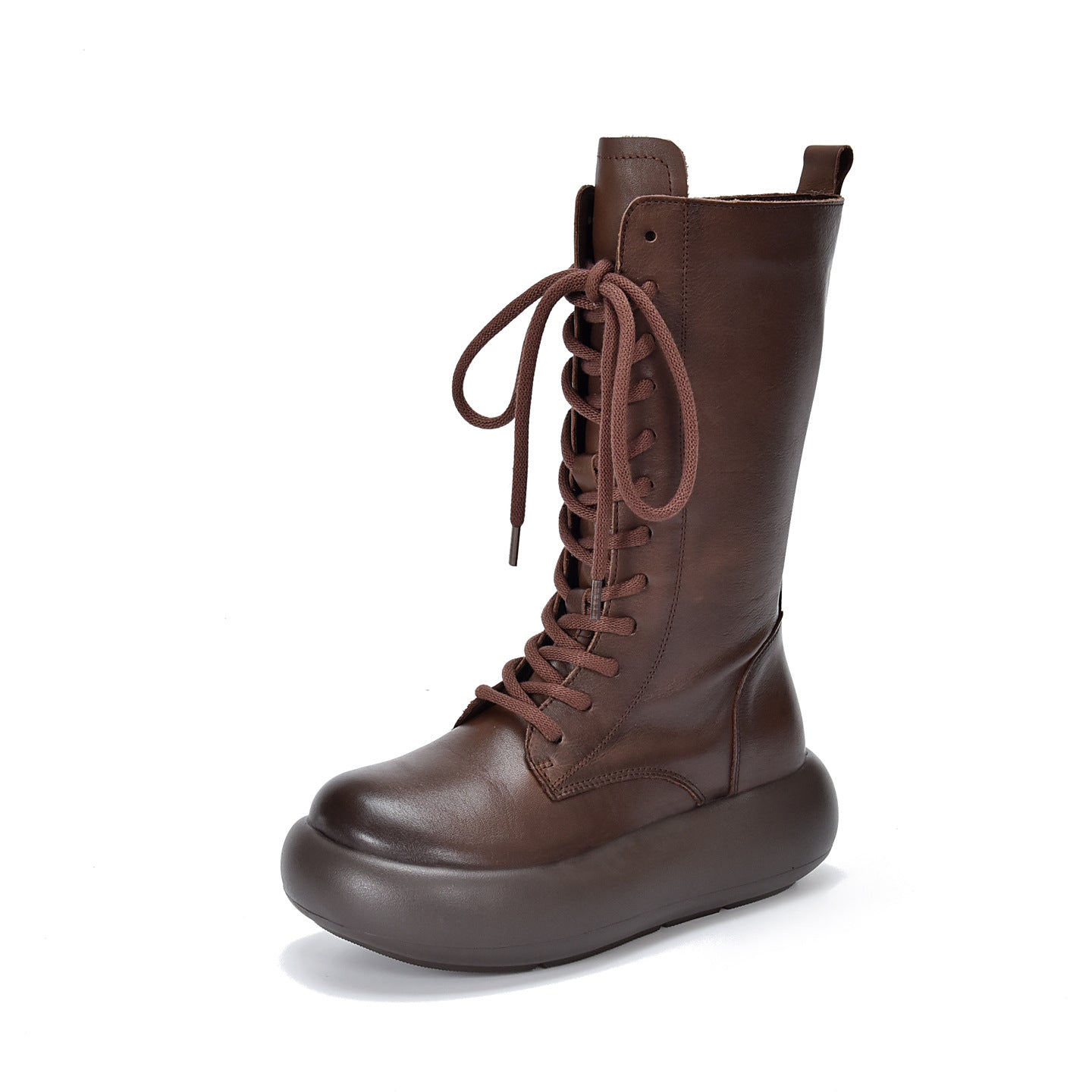 Women's Layer Cowhide Martin Round Head Thick Bottom Retro Single Side Women's Leather Boots