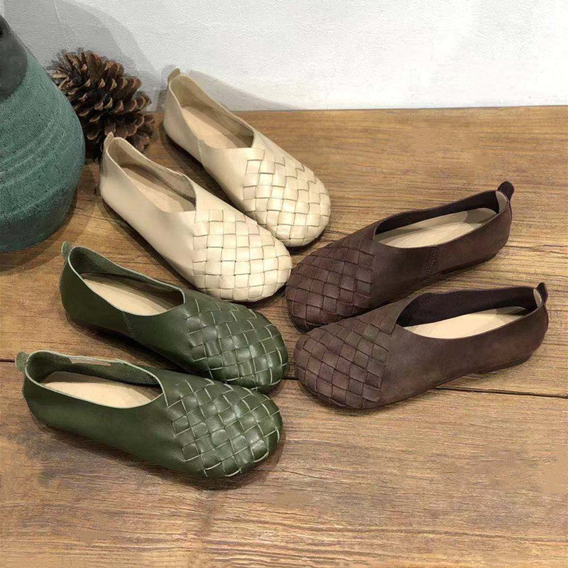 Women's Genuine Pumps Vintage Round Toe Flat Men's Shoes