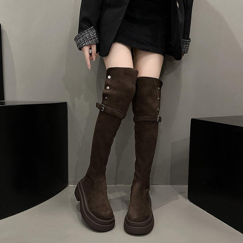 Retro Two-way Folding Thick-soled Chunky Long Boots