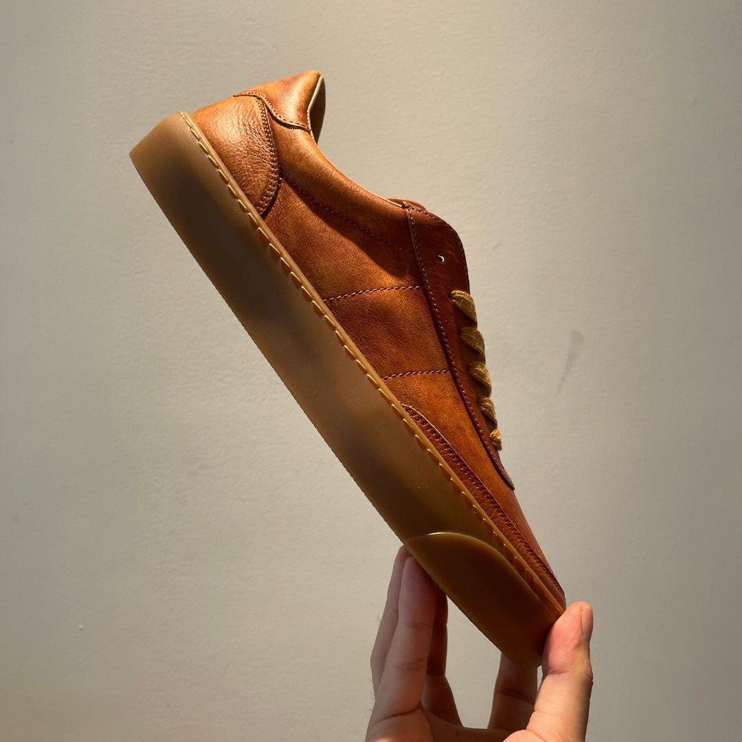 Men's Retro Flat Top Layer Cowhide Breathable Leather Shoes