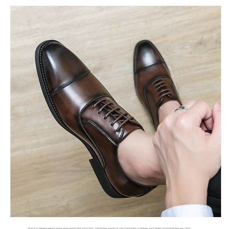 Men's Pointed British Style Oxford Suit Bridegroom Men's Business Leather Shoes