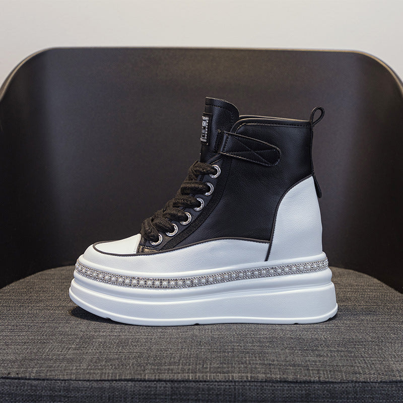 Women's Height Increasing Insole High Top White Women's Casual Shoes