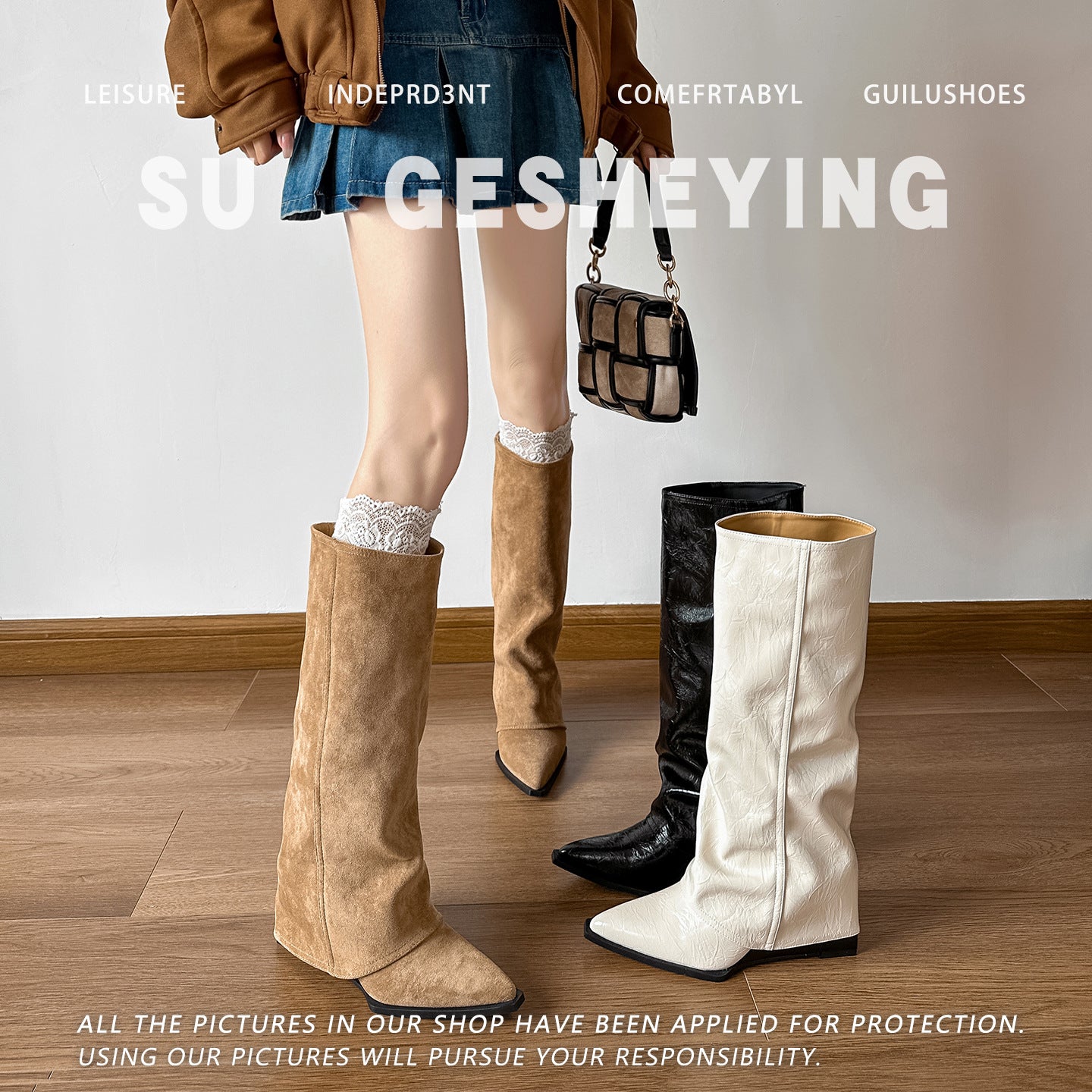 Below The Knee Long Female Hot Khaki Big Tube Women's Leather Boots