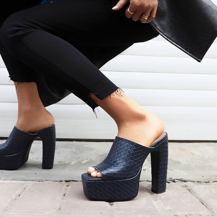 Women's Toe Snake Pattern Embossed Peep Waterproof Platform Women's Shoes