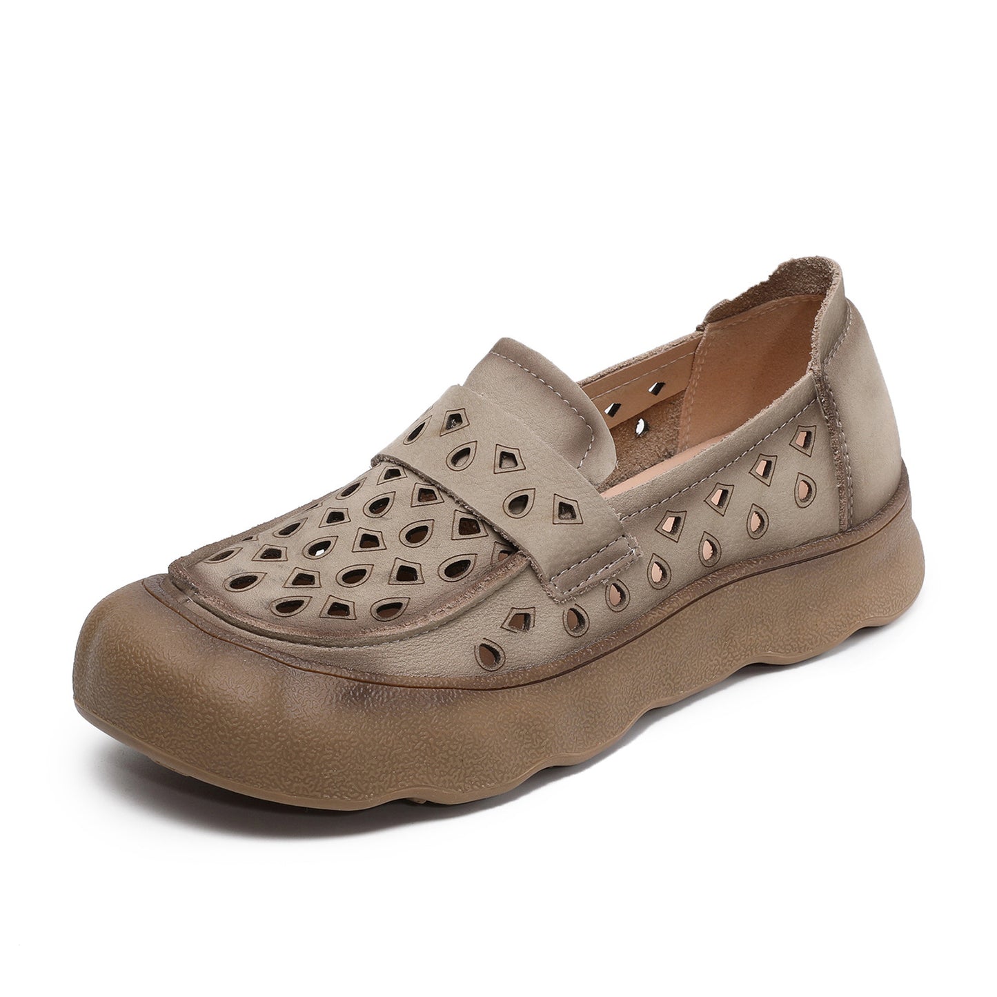 Women's Genuine Cowhide Retro Flat Cosy Hole Women's Casual Shoes