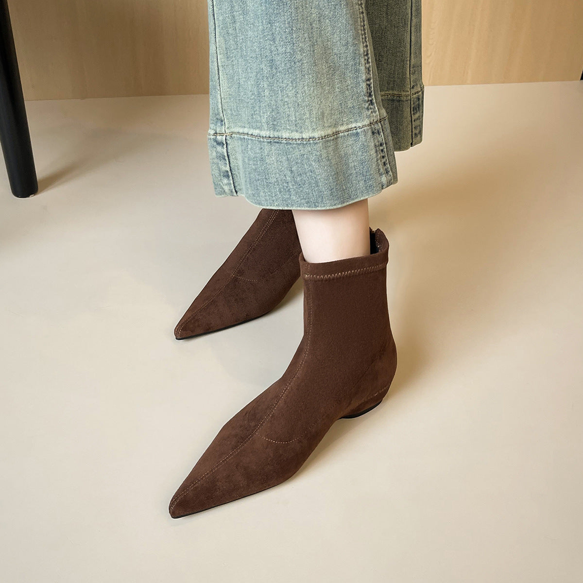 Women's Frosted Suede Flat Socks Skinny Temperament Short Heels