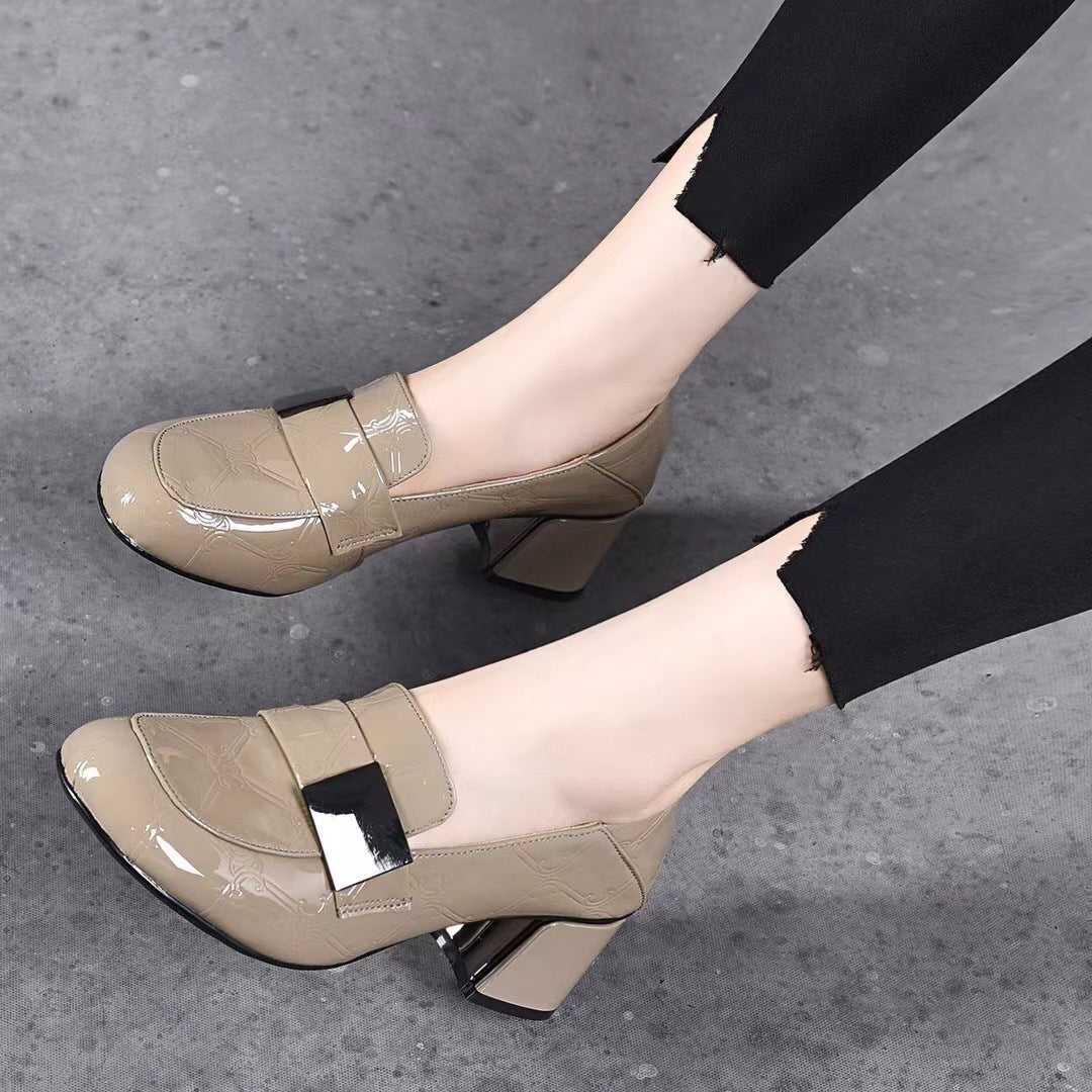 Women's Pumps Spring Chunky Genuine Soft Deep Mouth Round Women's Casual Shoes