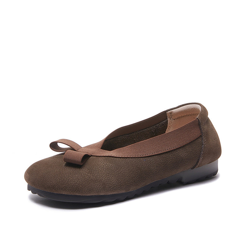 Women's Platinum Genuine Shallow Mouth Round Toe Soft Bottom Casual Shoes