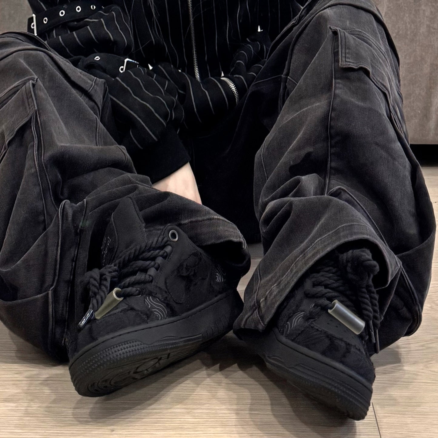 Men's Destruction Aesthetic Series Black Warrior Bread Trend Low Men's Shoes