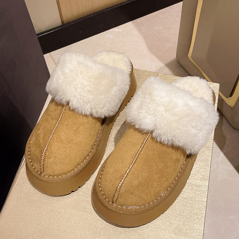 Women's Thick Bottom Fur Cotton Winter Wear Fleece-lined Warm High-grade Slippers