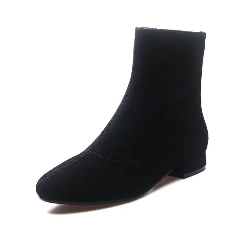 Women's Matte Authentic Sheepskin Flat Suede Black Women's Leather Boots