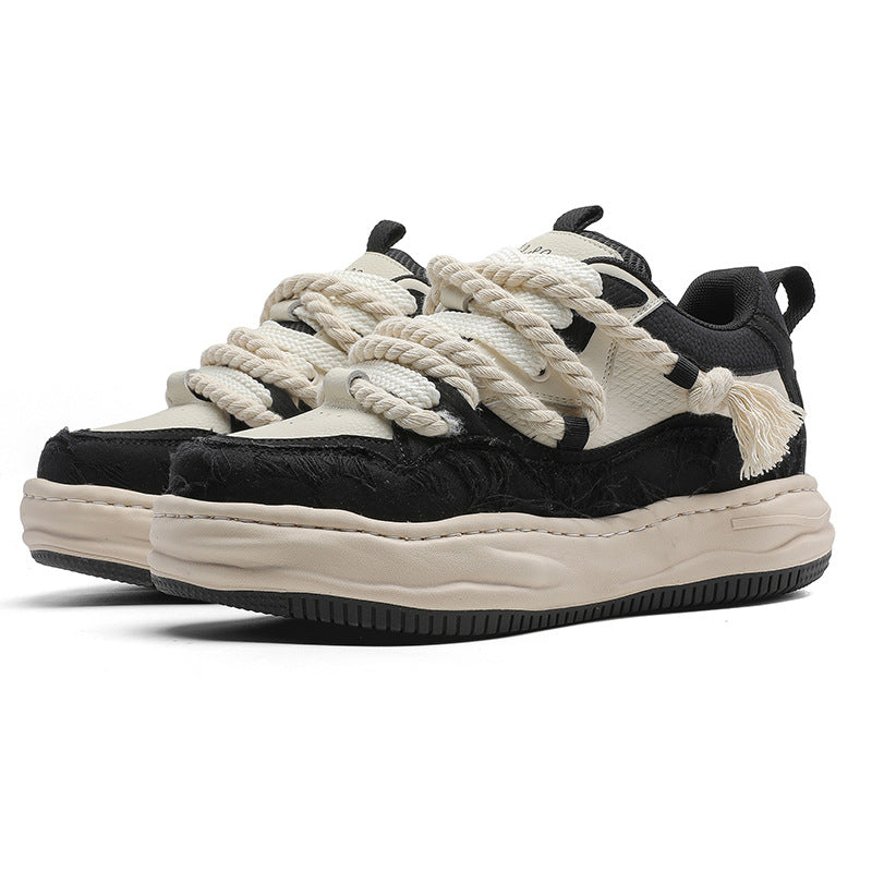 Invisible Height Increasing Niche Bread Lovers Black White Men's Board Shoes