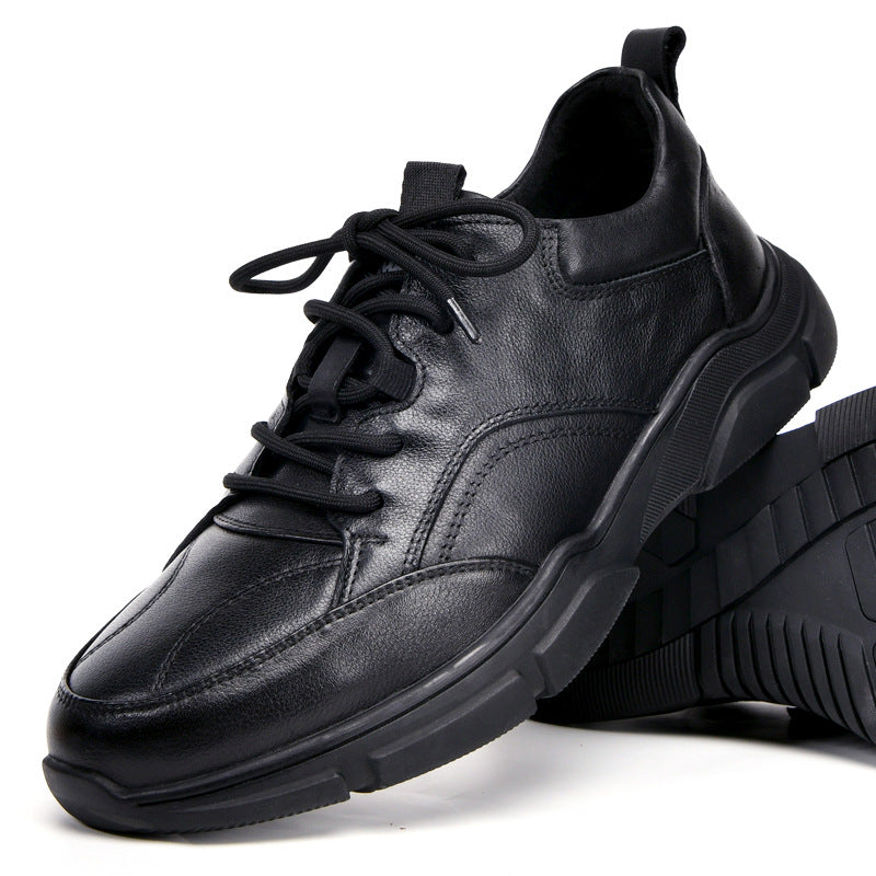 Men's Genuine Breathable Full Grain Cowhide Winter Fleece-lined Leather Shoes