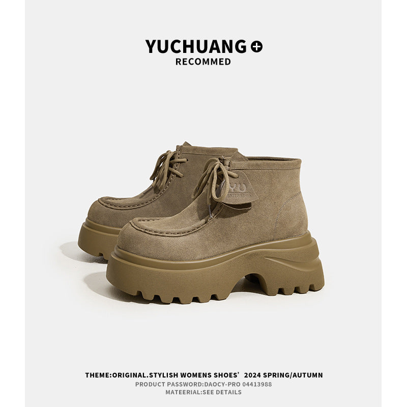 Women's Platform Autumn Genuine Vintage Suede Women's Leather Boots