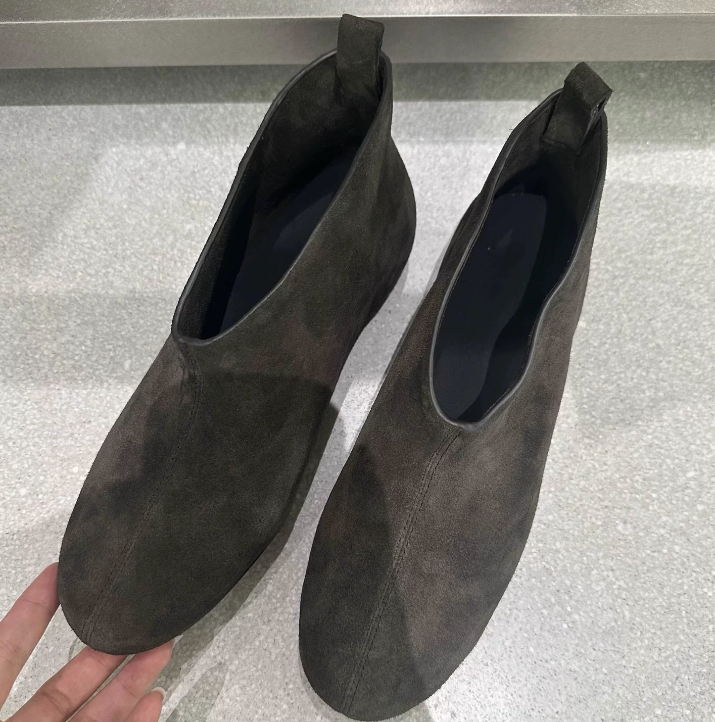 Suede Round Toe Flat Bottom Skinny Booties Female Women's Leather Boots
