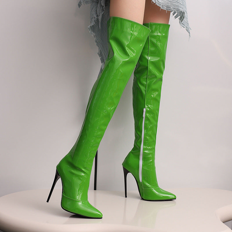 Women's Patent Knight Thin Super High Fashion Fried Street Large Women's Leather Boots