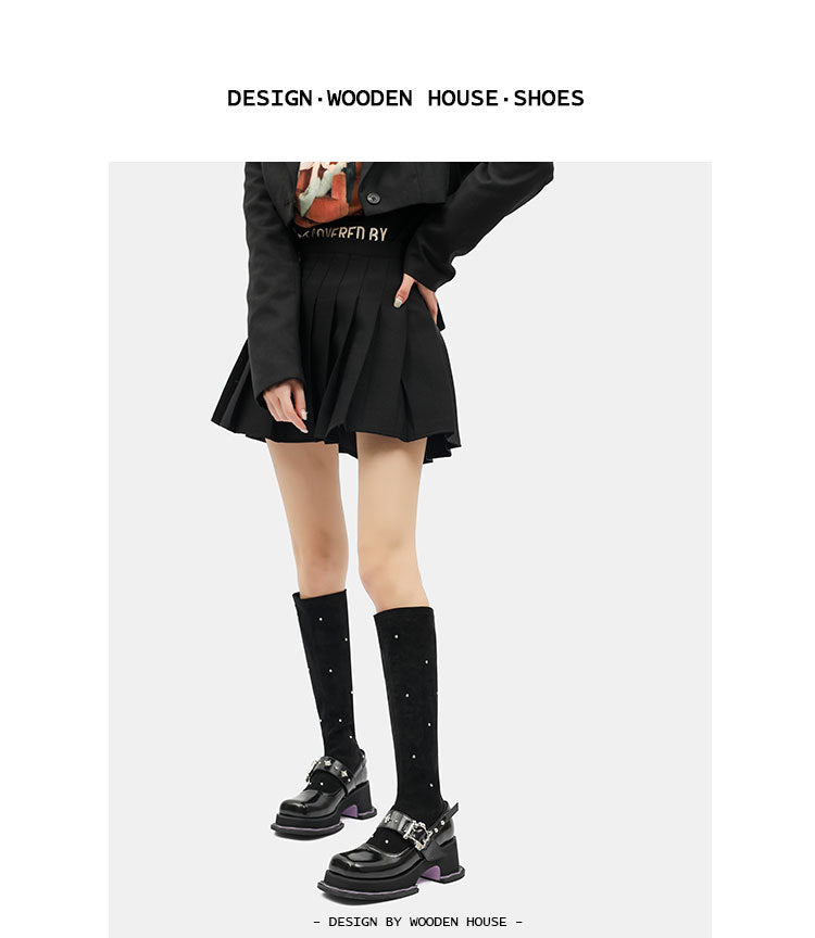 Mary Jane Suede Below The Knee Boots