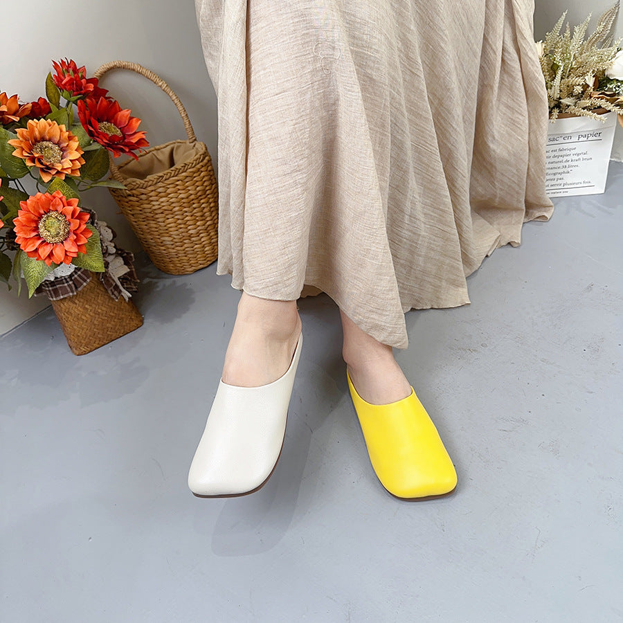 Square Head Korean Style Bag Top Layer Slippers
