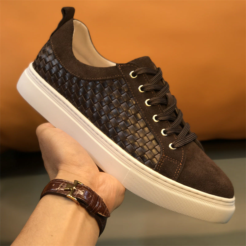 Men's Genuine Braided First Layer Cowhide Board Sneakers