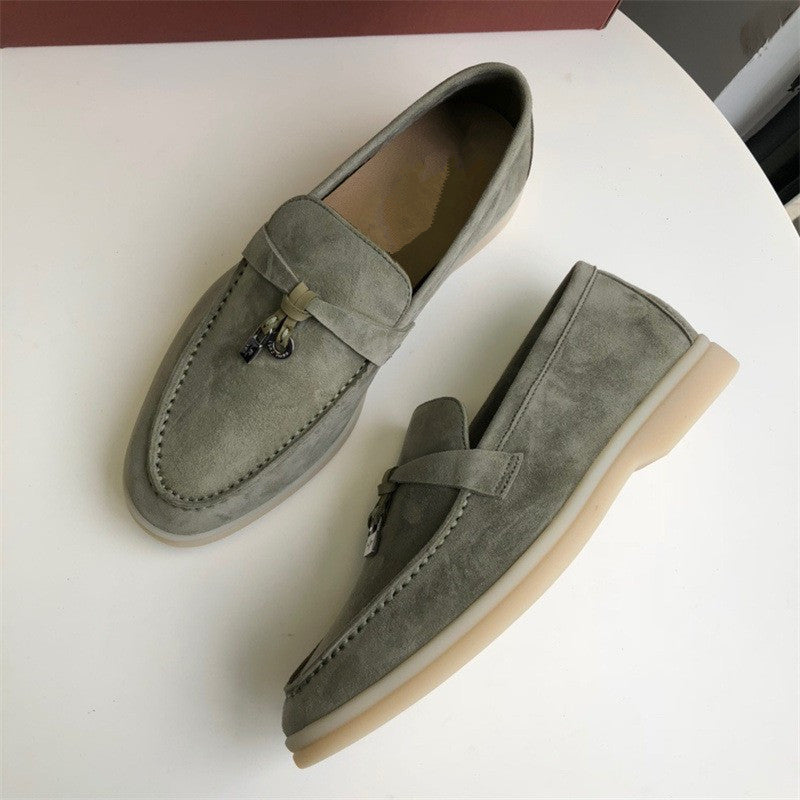 Women's One Pedal Pumps Suede Flat Bottom England Style Loafers