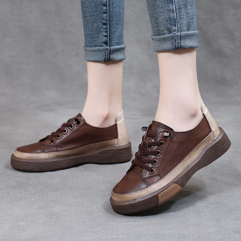 Women's Soft Bottom Retro Washed Cowhide Flat Women's Shoes