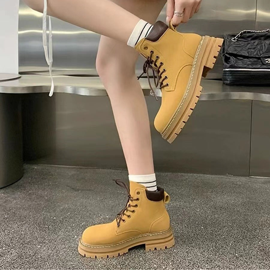 Mom Genuine Worker Martin Platform Ankle Boots