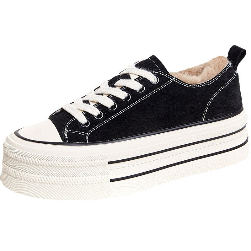 Women's Rabbit Fur Mouth Fleece-lined White Winter Platform Frosted Round Head Women's Casual Shoes