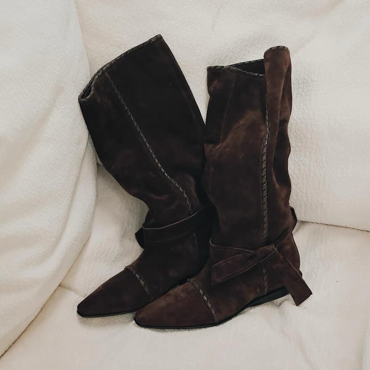 Women's Version Niche Pointed Toe Handmade String Rope Western Cowboy Women's Leather Boots