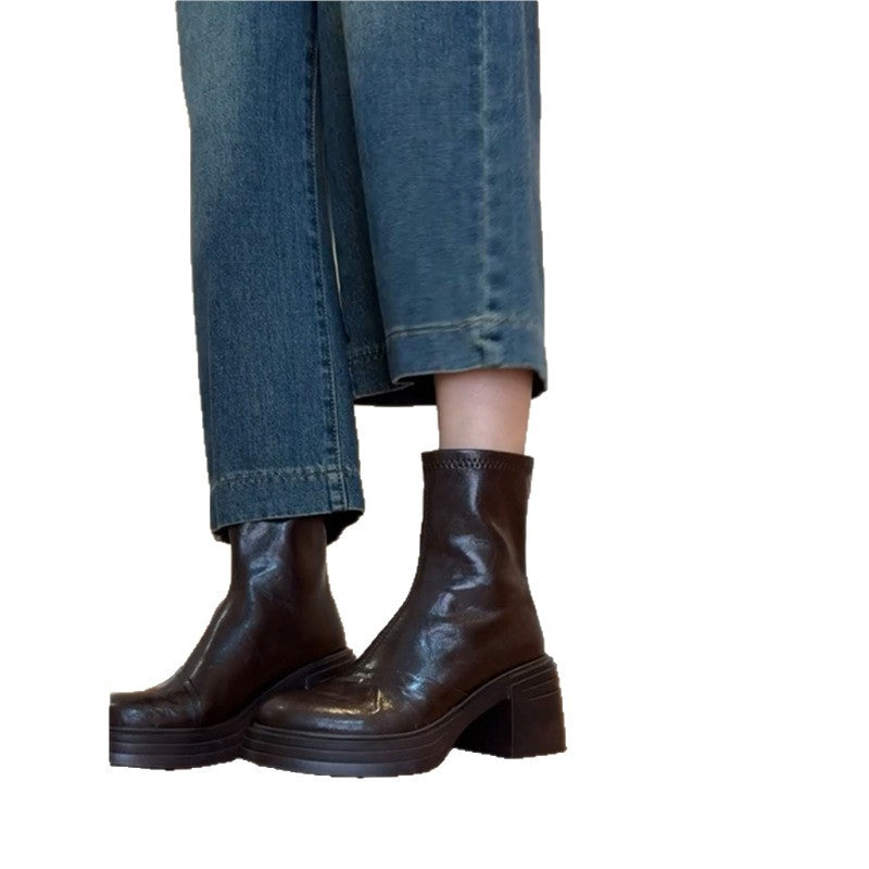 Women's Martin Booties Fleece Thickened Bottom Soft Thin Height Women's Leather Boots