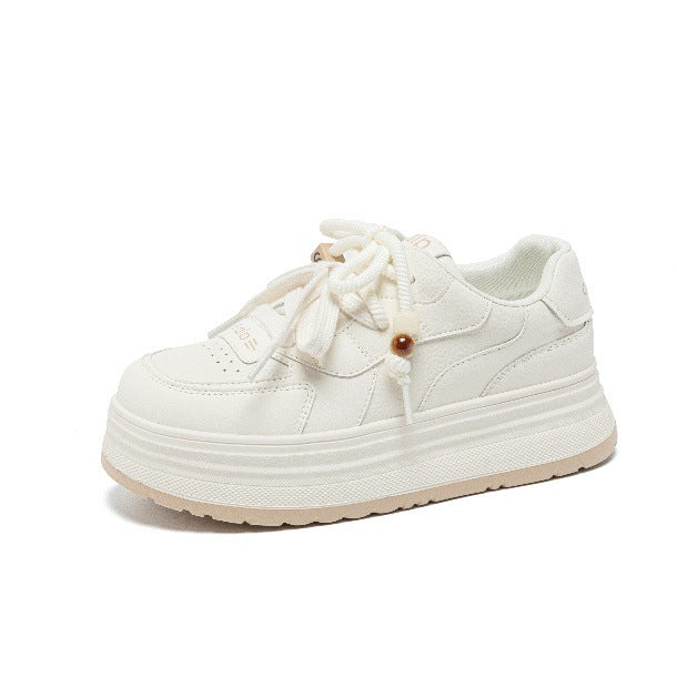 Women's Large Size Thick Bottom Fleece-lined White Winter Warm Sports Skate Women's Cotton Shoes