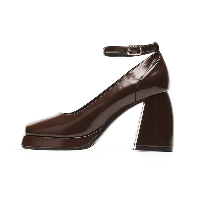 Mary Jane Autumn Fashionable Chunky Buckle Square Head Waterproof Women's Shoes