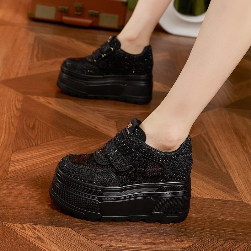 Women's Platform White Hidden Breathable Mesh Rhinestone Women's Casual Shoes