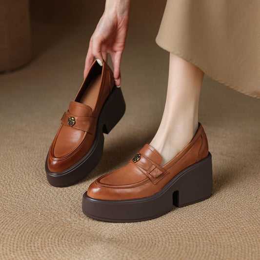 Women's High Authentic Platform Pointed Toe Camellia Wedge Loafers