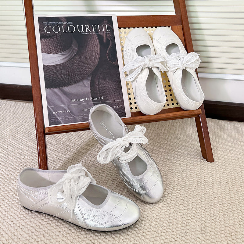 Women's Shallow Mouth French Style Ballet Classic Lace Strap Men's Shoes