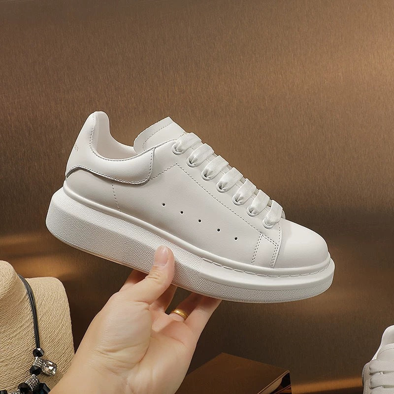 Women's Spring Mcqueen White Platform Height Increasing Leather Shoes