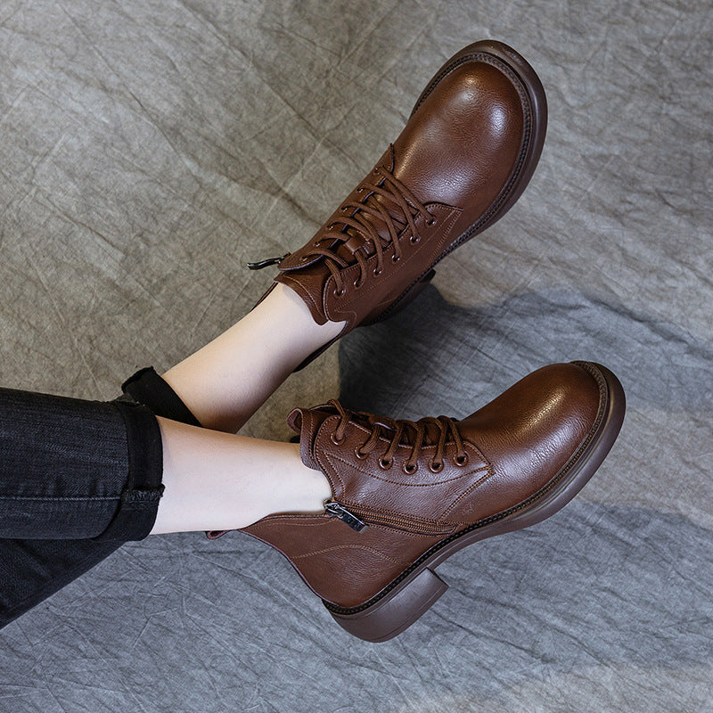 Women's Plus Size Martin Soft Sole Booties Flat Rubber Vintage Leather Shoes