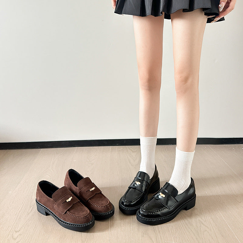 Women's British Platform One Pedal Small Gold Coin Loafers
