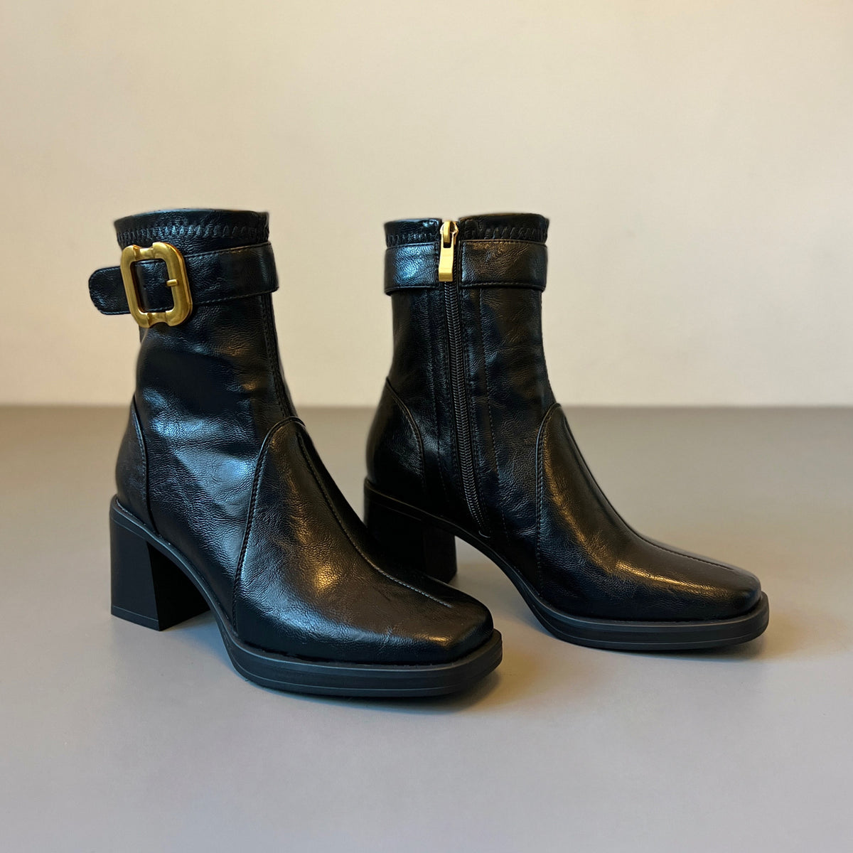 Women's Square Toe High Short For Light Luxury Thick Thin Soft Heels