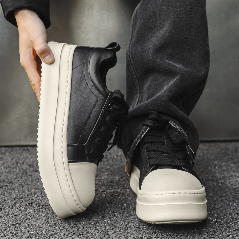 Men's Head Platform White Height Increasing Low Sneakers