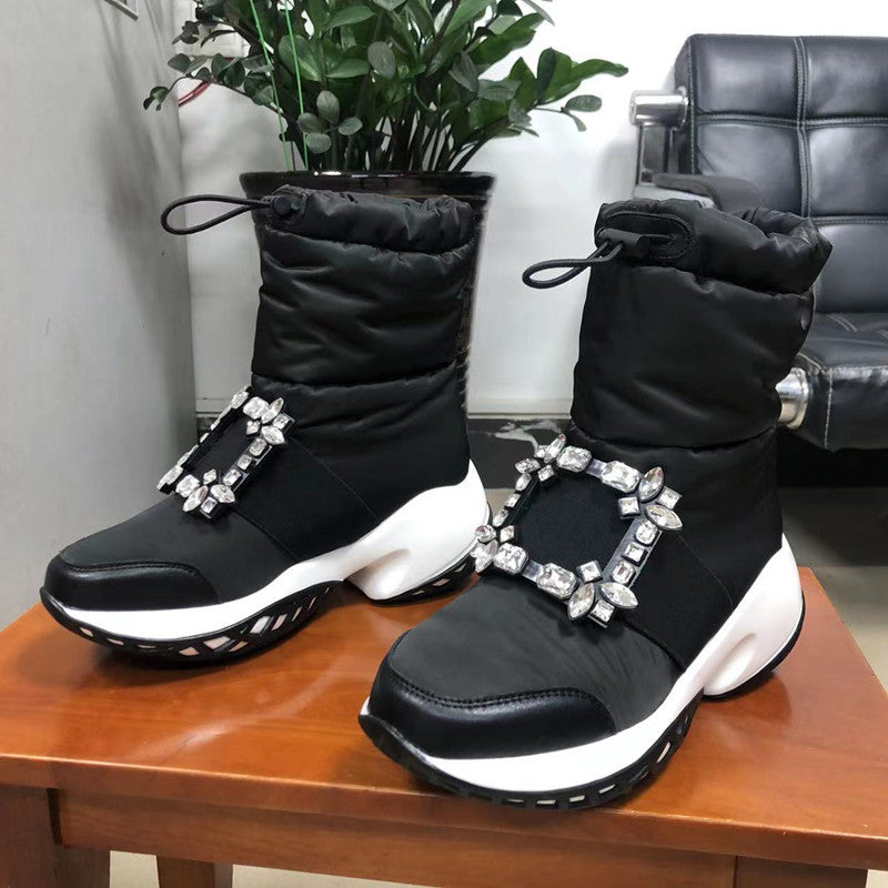 Women's Fashion Drill Buckle Fleece-lined Warm Slip-on Snow Boots