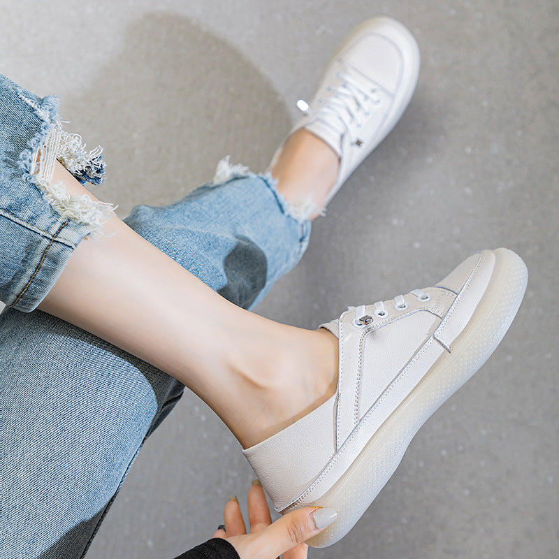 Women's White Pumps Tendon Bottom Slip-on Soft Flat Casual Shoes