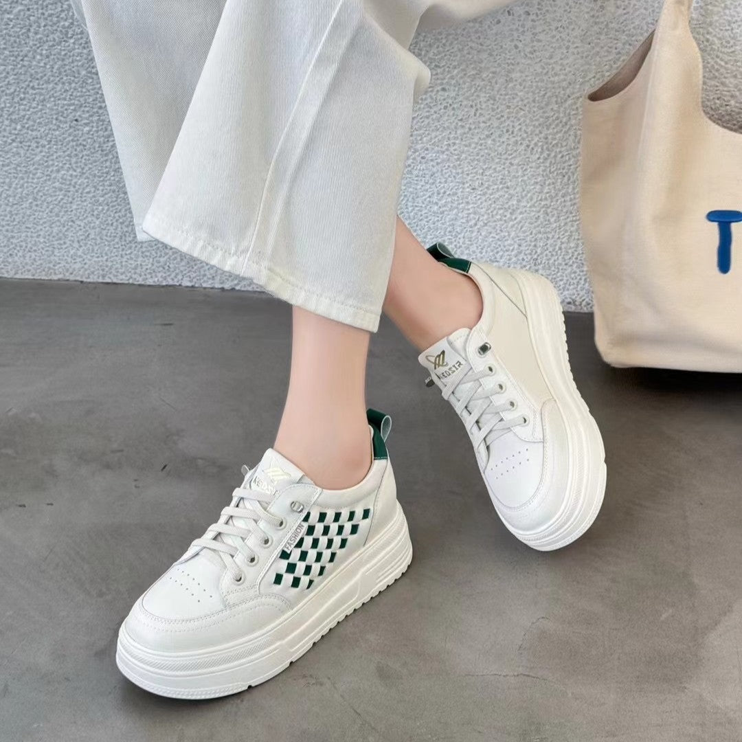 Women's Hand-woven Chessboard Plaid Muffin Platform Trendy Korean Women's Board Shoes