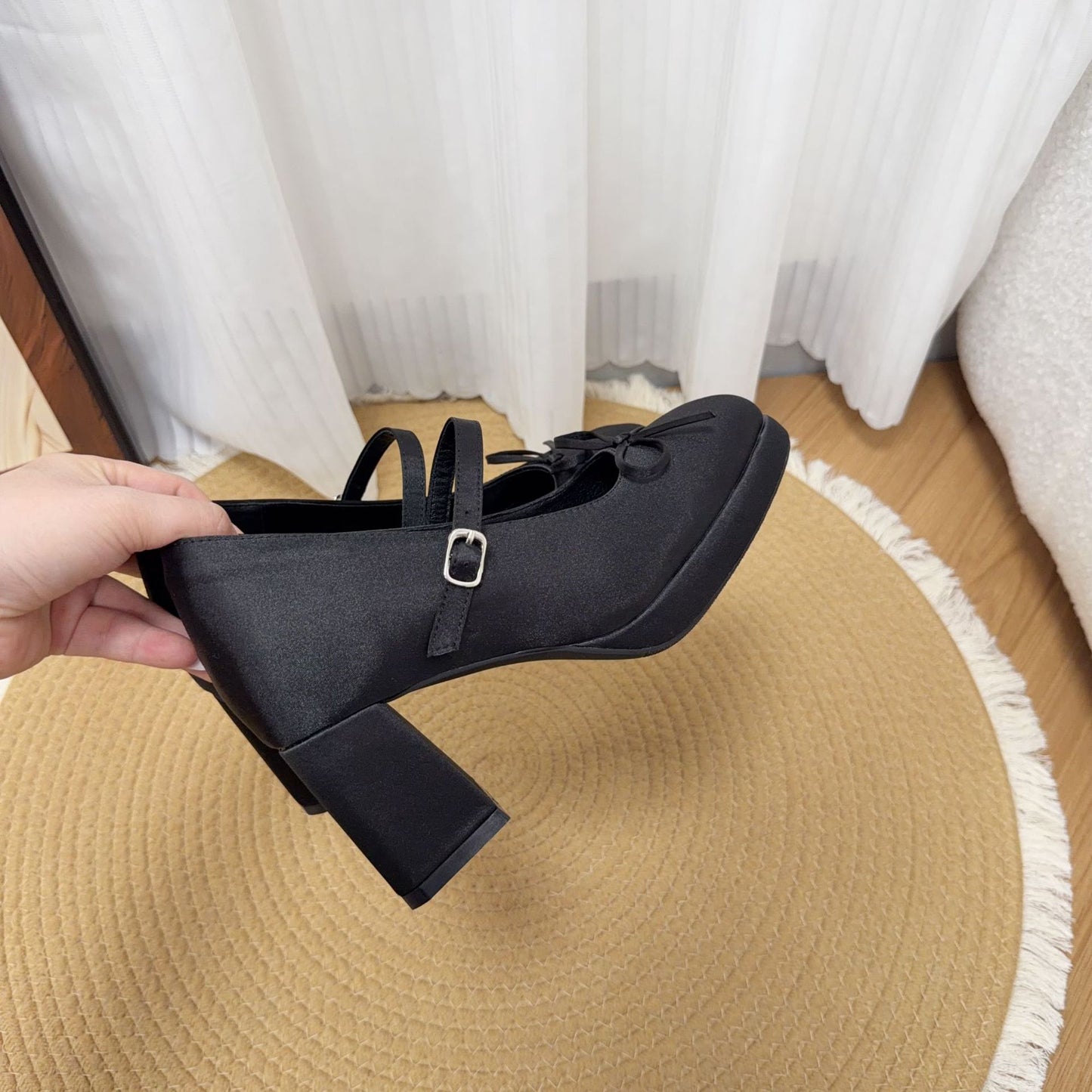 Women's Increasing Insole Mary Jane Waterproof Platform Bow Commuter High Pumps Heels
