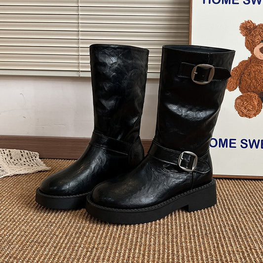 Hot Ankle British Style Platform Motorcycle Martin Heels