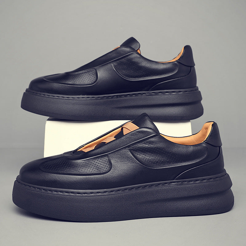 Men's Cowhide Genuine Sports Fashionable Lightweight Black Men's Board Shoes
