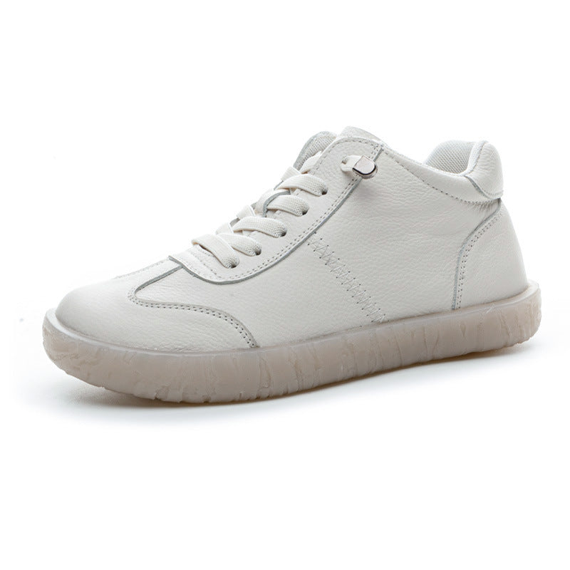 Women's Layer Cowhide White Fleece-lined Soft Bottom Women's Shoes