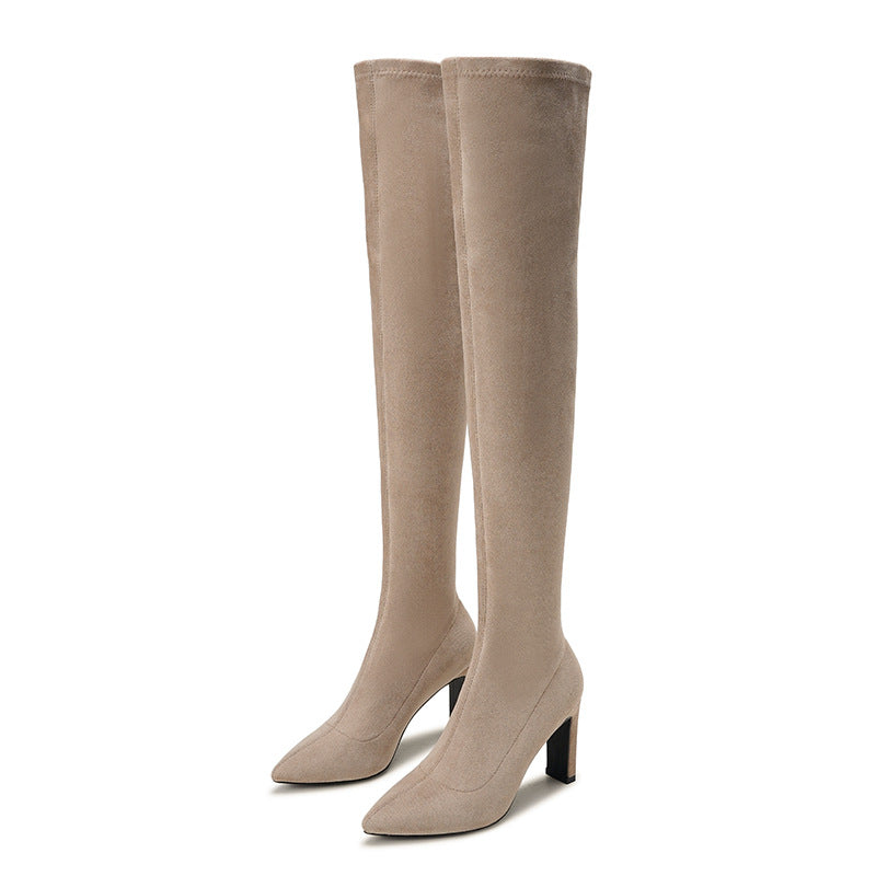 Women's Mid Solid Color Chunky Pointed Skinny Heels