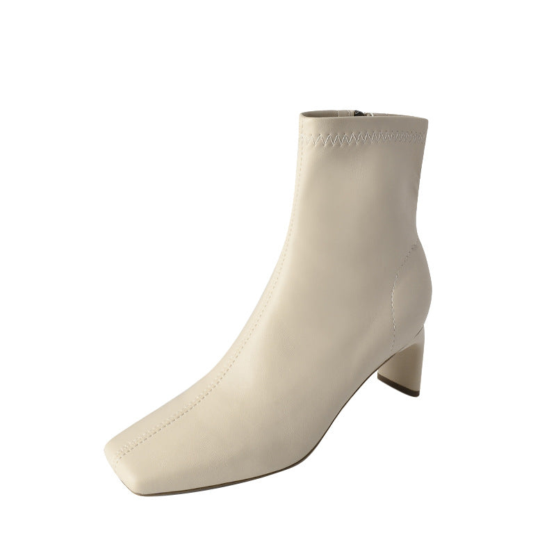 Women's Toe Chunky Mid Side Zipper Short Boots