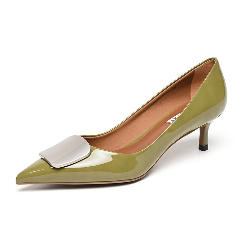 Women's & Men's Pointed Toe Shallow Mouth Mirror Patent High Temperament Women's Shoes
