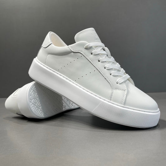 Men's Layer Environmentally Friendly Cowhide White Fashionable Trendy Sneakers
